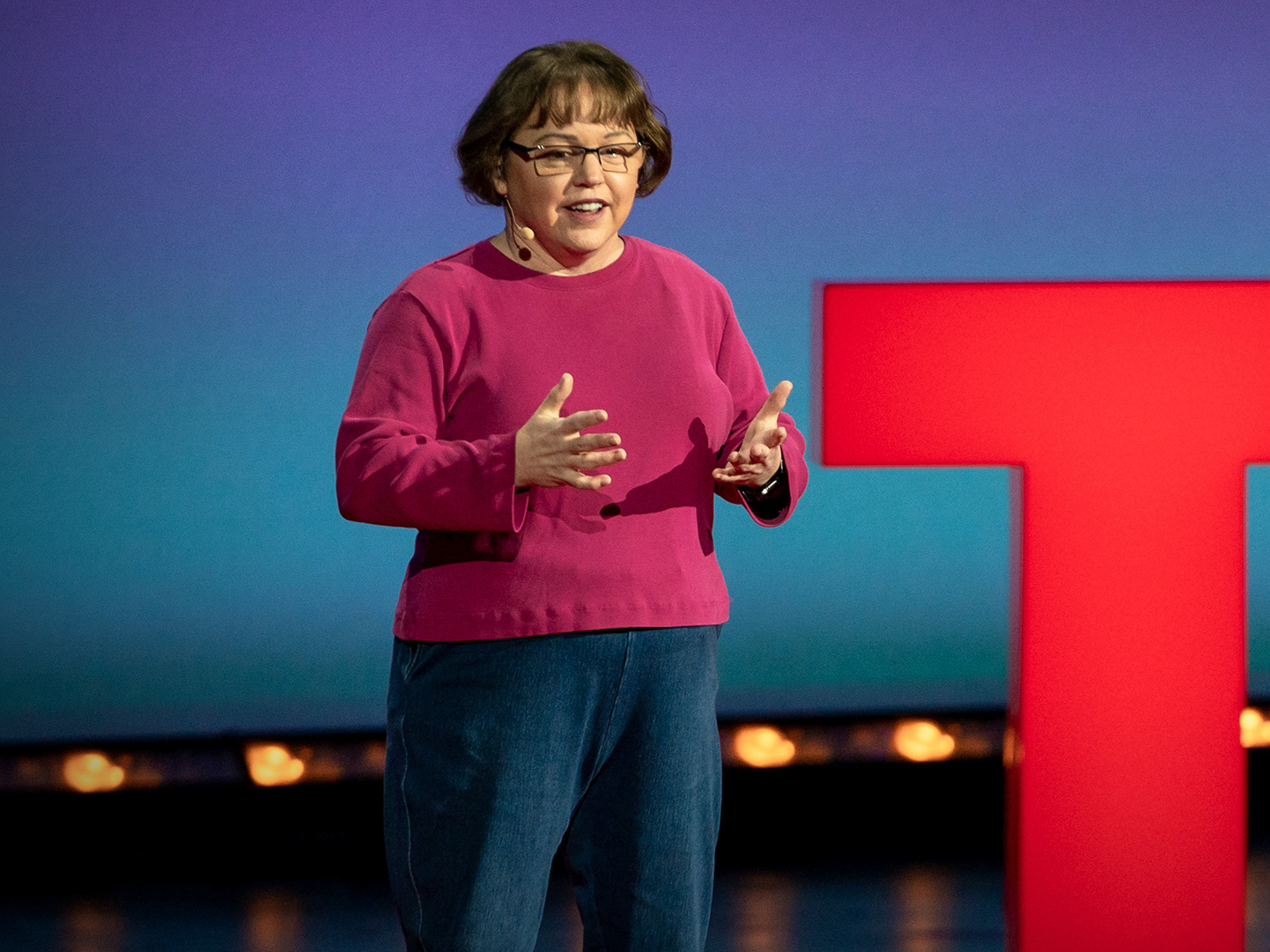 caption: Rebecca Knill speaks at TED@WellsFargo, February 5, 2020, at the Knight Theater in Charlotte, NC. Photo: Ryan Lash / TED
