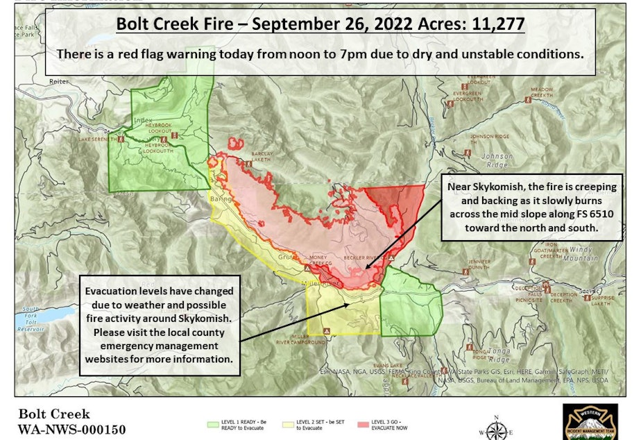Map of Bolt Creek fire and evacuation zones