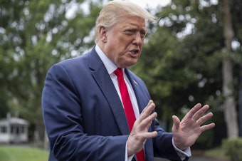 caption: President Donald Trump, shown here on Friday, floated the idea of delaying the election on Thursday. That prompted criticism from the co-founder of the Federalist Society.