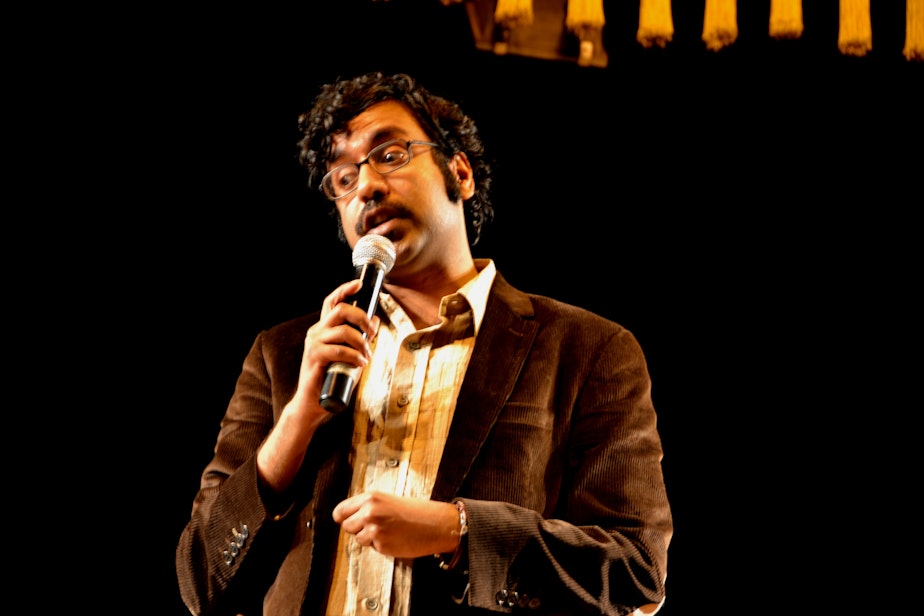 caption: Comedian Hari Kondabolu at the Museum Theatre in Chennai on January 5, 2012. 