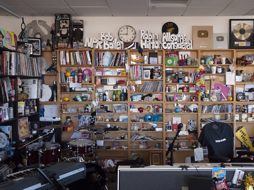 caption: A view of NPR's Tiny Desk.