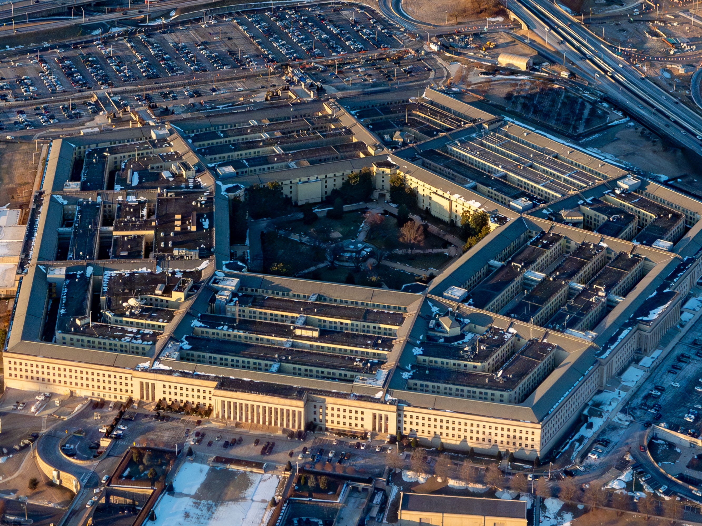 caption: The Pentagon in Arlington, Va., is seen from above.