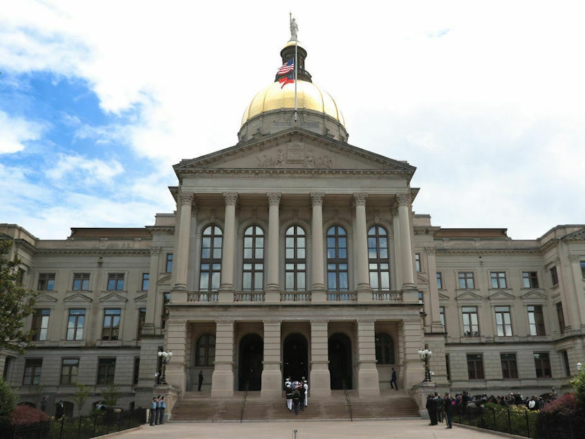 caption: The Georgia State Capitol was among several state legislatures evacuated Wednesday following bomb threats.