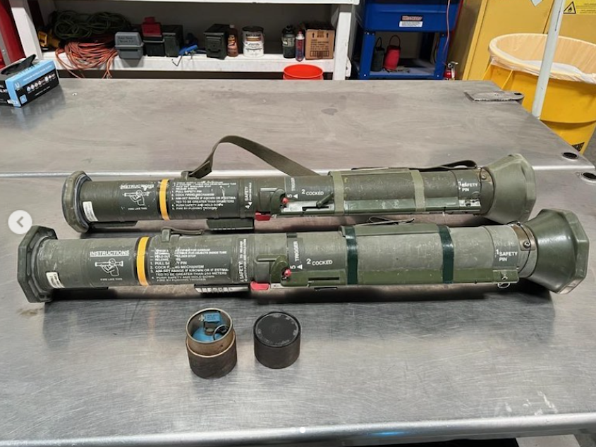 caption: Authorities found two rocket launchers and a practice grenade at a house in Temecula, Calif., on Tuesday.