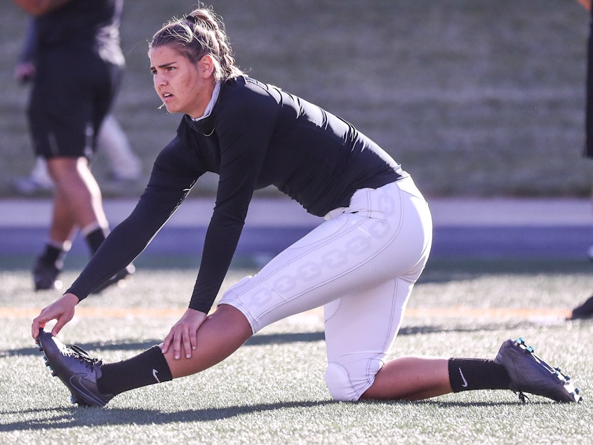 caption: Vanderbilt University athlete Sarah Fuller made history when she was tapped as kicker in a game against the Missouri Tigers on Nov. 28, in Columbia, Mo.