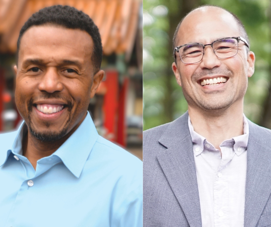 caption: Adonis Ducksworth (L) and Eddie Lin (R) are the 2025 candidates for Seattle City Council Position 2.