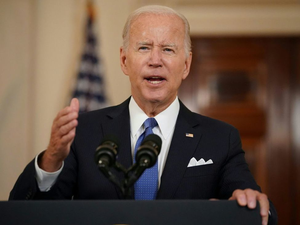 caption: President Biden addresses the nation Friday following the U.S. Supreme Court's decision to overturn <em>Roe v. Wade</em>.