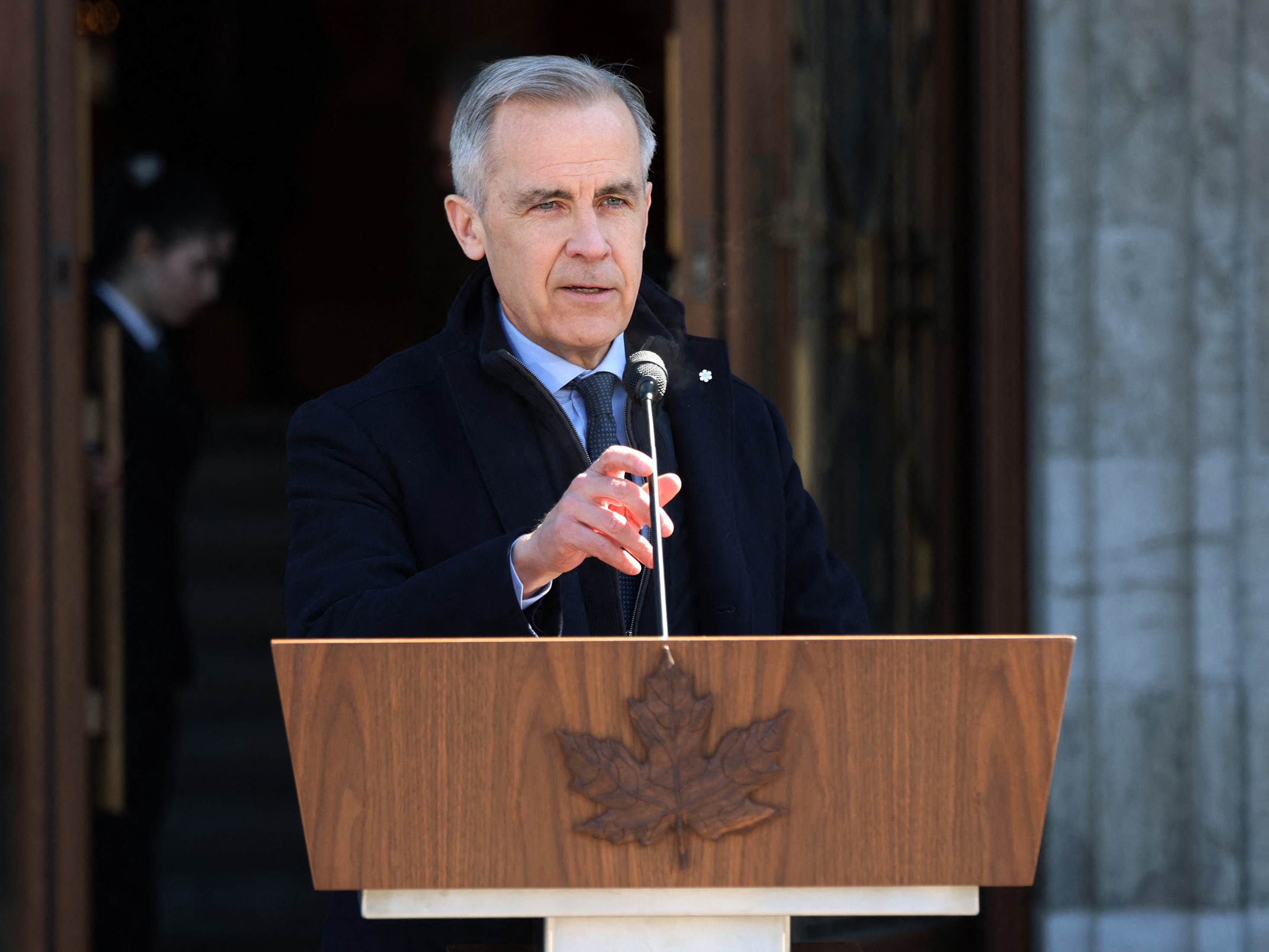 caption: Canadian Prime Minister Mark Carney has set a snap election for April 28 — the first time he'll run for an elected public office. He's seen here at Rideau Hall in Ottawa on Sunday.