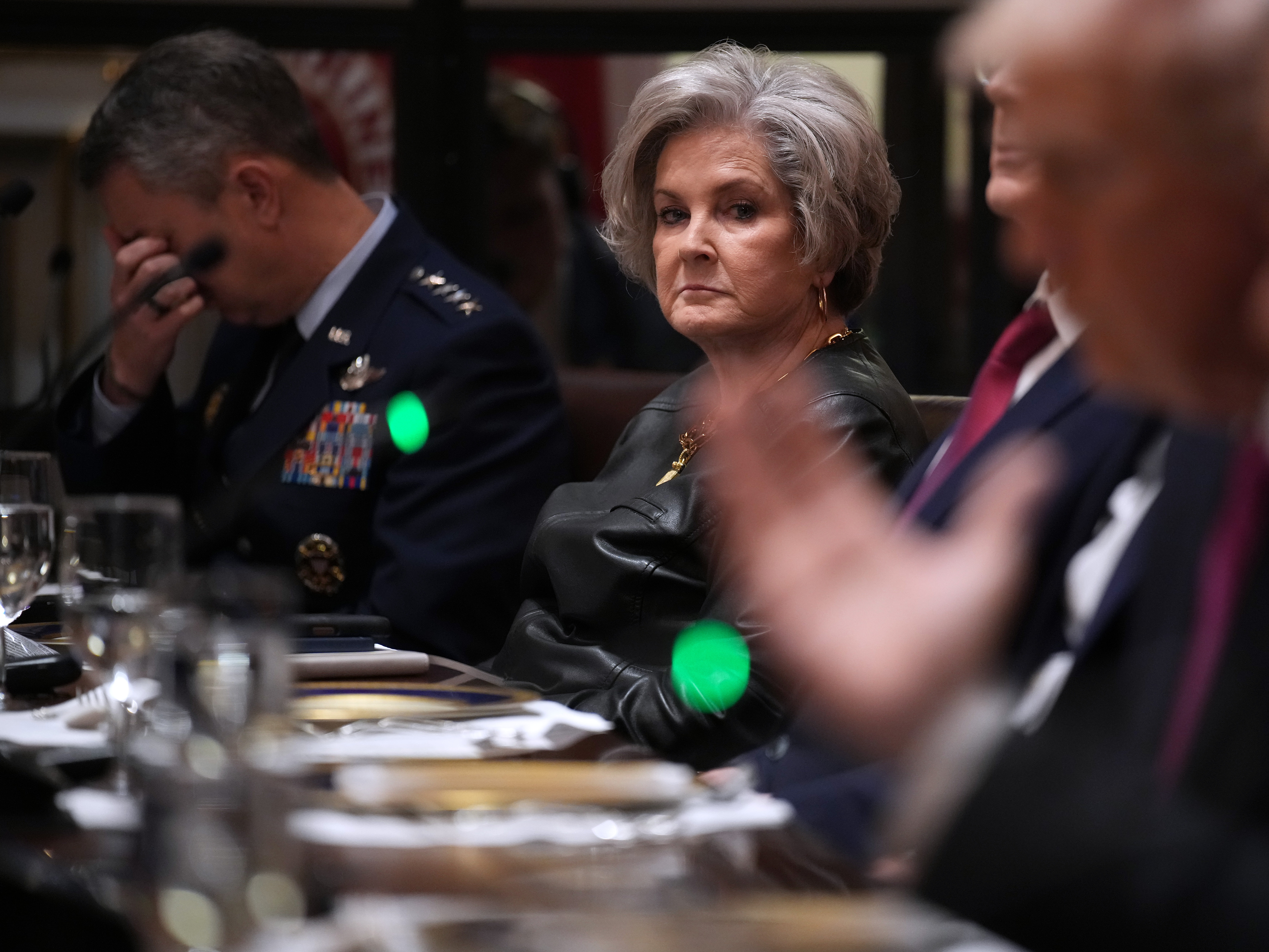 caption: White House Chief of Staff Susie Wiles looks on during a meeting with Ukrainian President Volodymyr Zelenskyy, President Donald Trump and members of Trump's Cabinet at the White House on Oct. 17, in Washington.