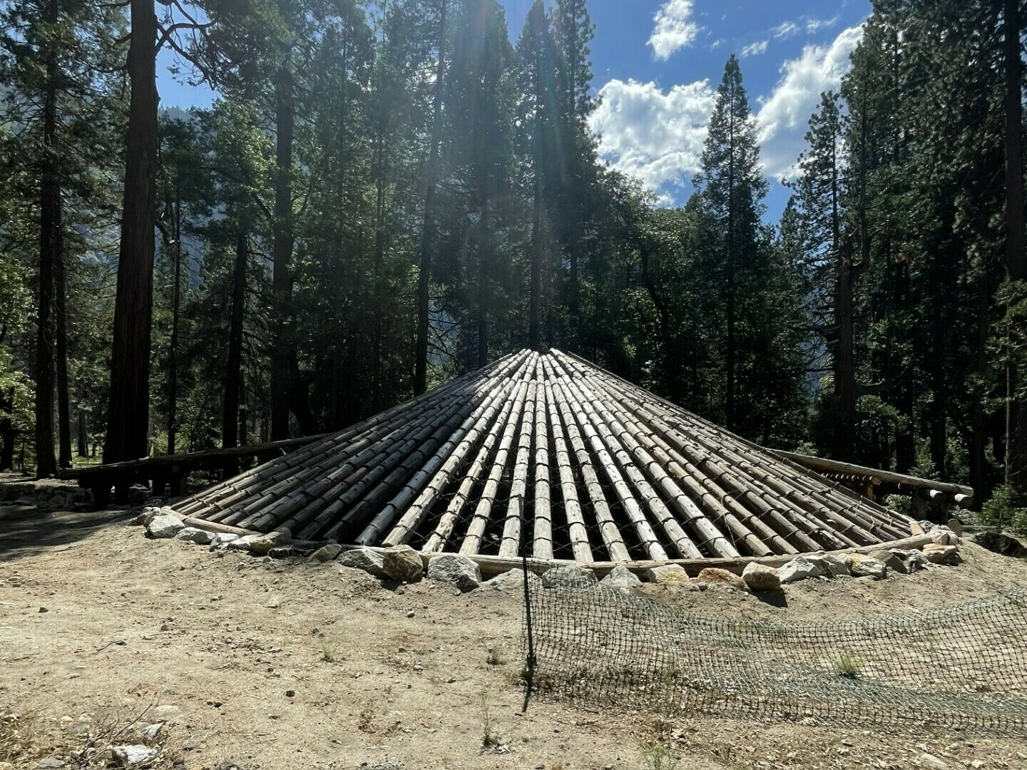 caption: The roundhouse under construction at <a href="https://www.southernsierramiwuknation.org/wahhoga">Wahhoga Village</a> in Yosemite National Park.