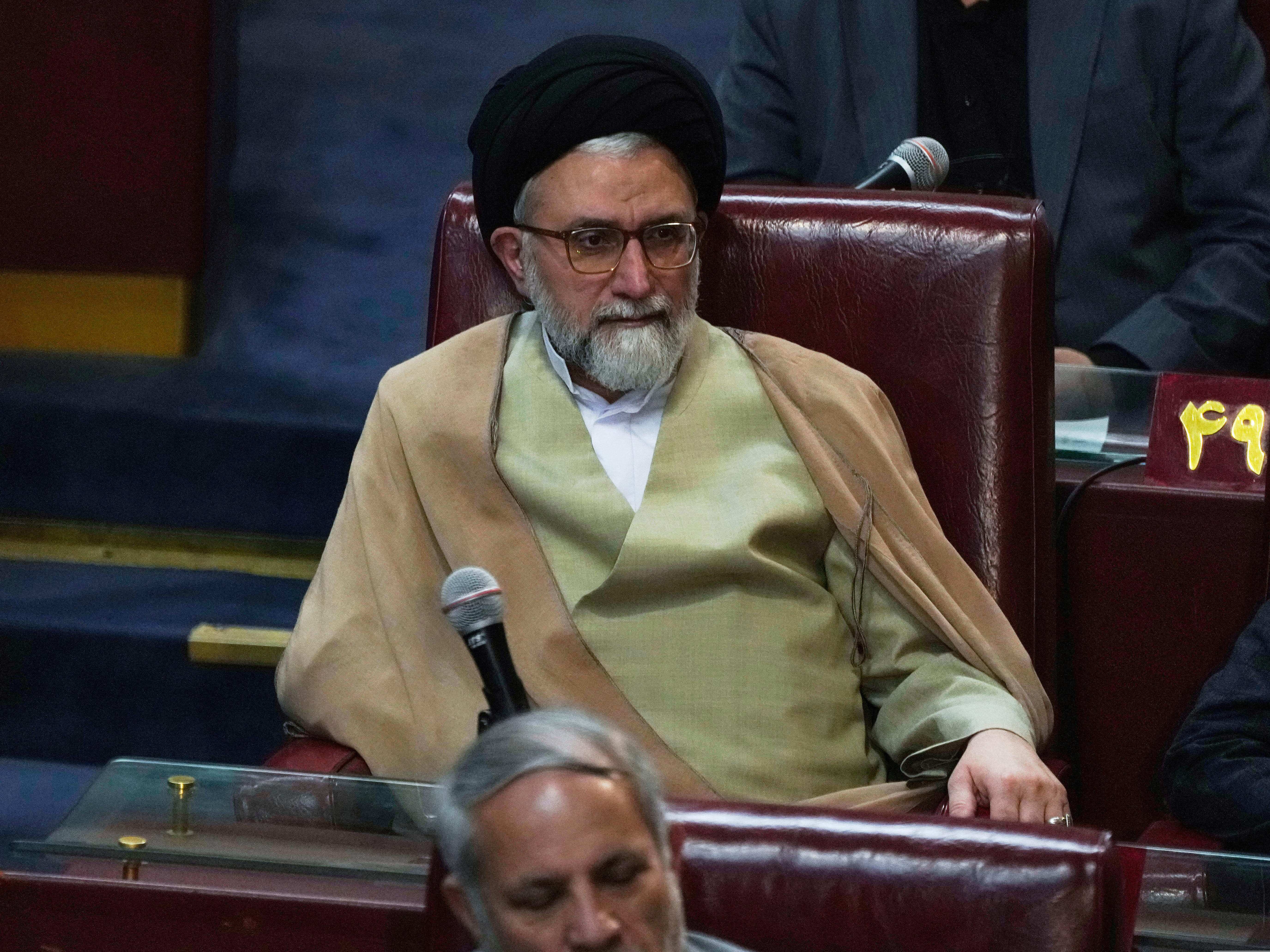 caption: Iranian Intelligence Minister Esmail Khatib was seen attending a inauguration ceremony of Iran's Assembly of Experts in Tehran, May 21, 2024. Khatib was the latest senior Iranian official to be killed in Israeli strikes.