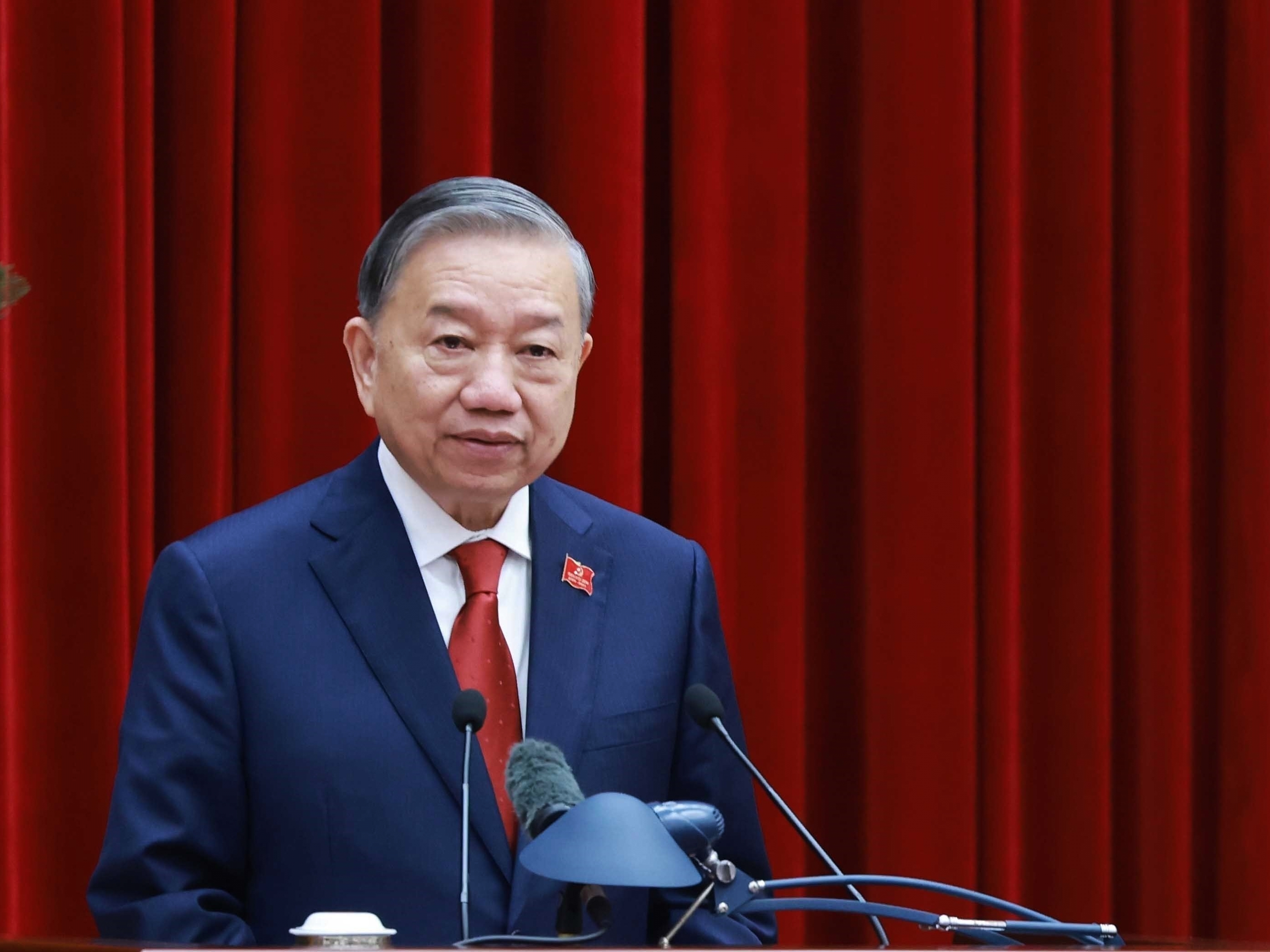 caption: Vietnam's General Secretary of the Communist Party To Lam speaks after being re-elected to the position following a National Congress in Hanoi, Vietnam, Friday, Jan. 23, 2026.