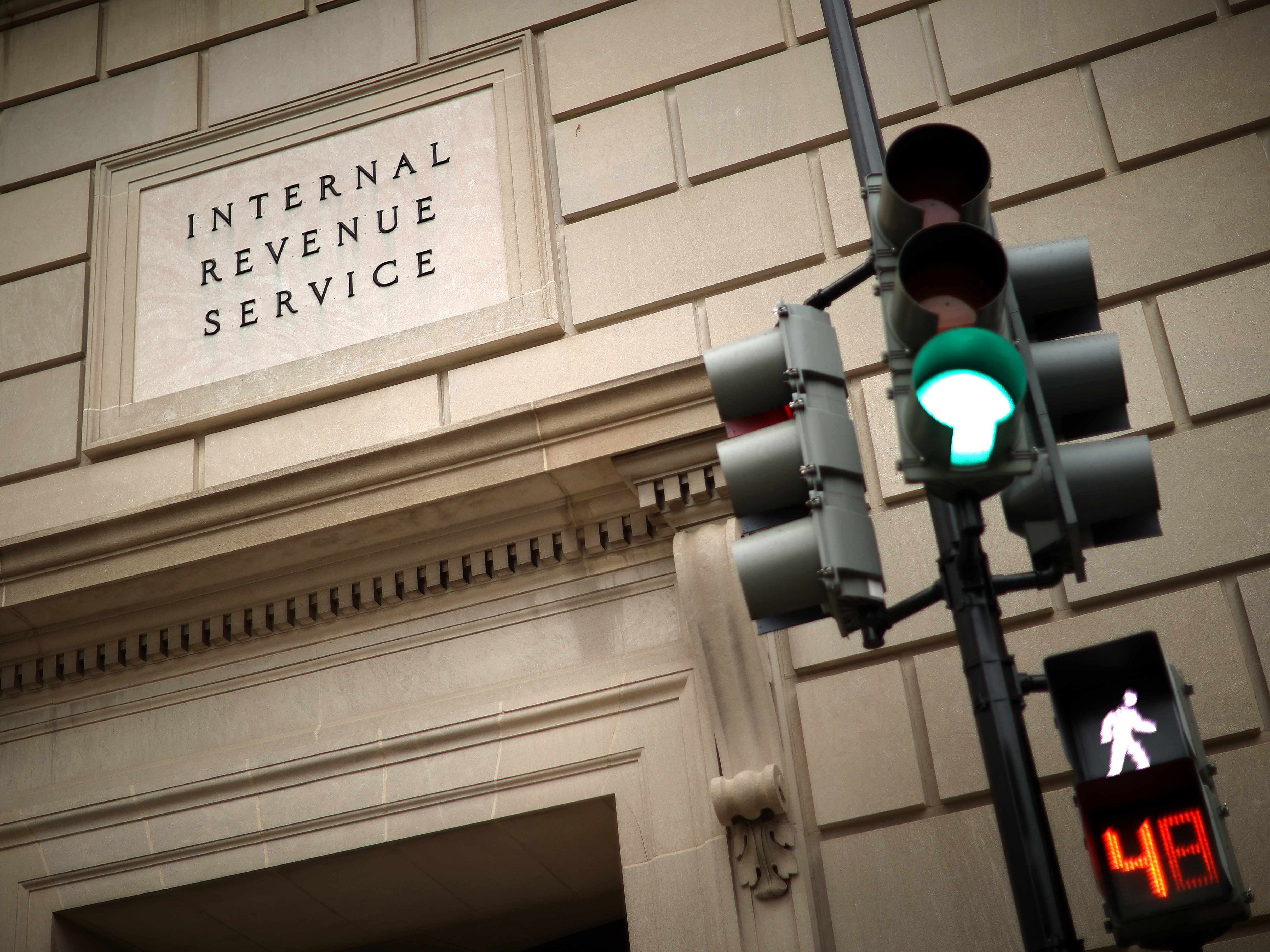 caption: The Internal Revenue Service headquarters was photographed on April 27, 2020 in the Federal Triangle section of Washington, DC.