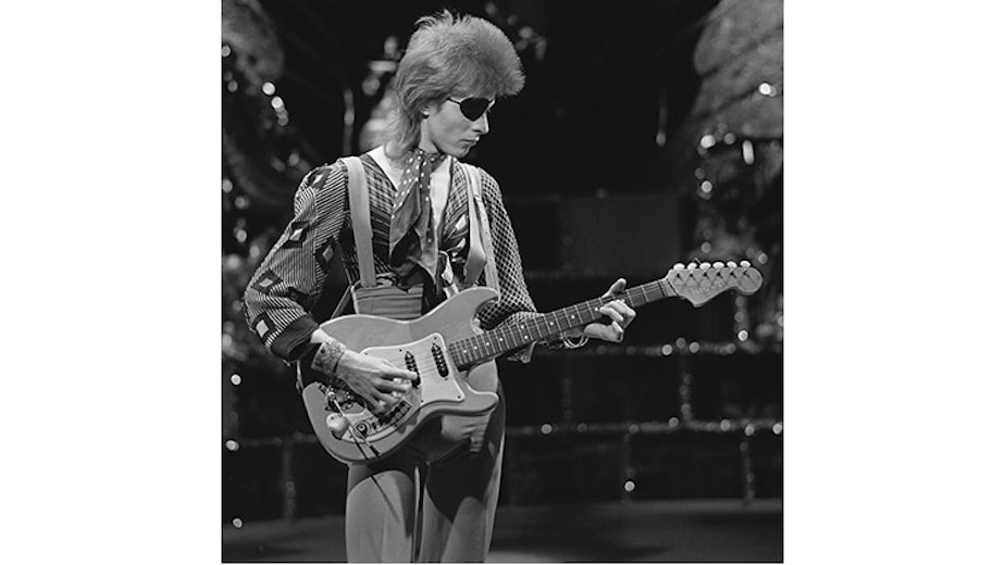 caption: David Bowie, shooting his video for Rebel Rebel in AVRO's TopPop (Dutch television show) in 1974.