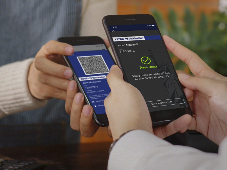 caption: New York State's Excelsior Pass is an app that people can use to show proof of vaccination or a negative COVID-19 test.