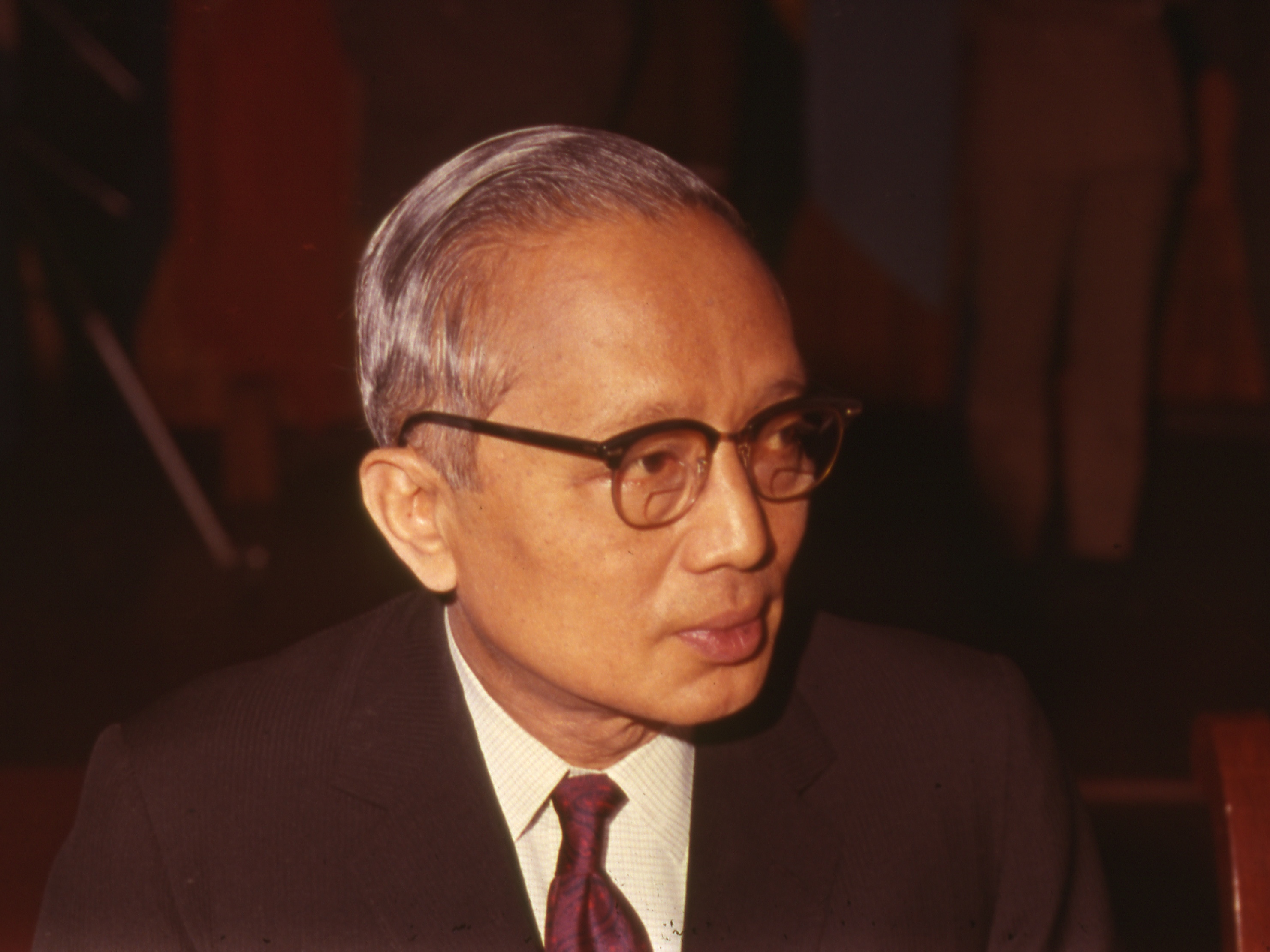 caption: 1971 portrait of U Thant, Burmese secretary general of the United Nations (UN).