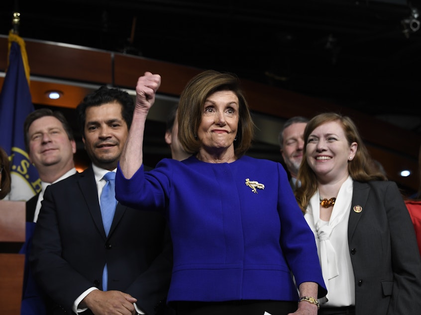 caption: House Speaker Nancy Pelosi of Calif., speaks at a news conference on Capitol Hill in Washington, on Tuesday.