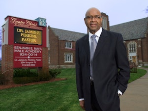 caption: Rev. James Perkins of Greater Christ Baptist Church is one of several black pastors in Detroit who were unsuccessful in their SBA loan applications.
