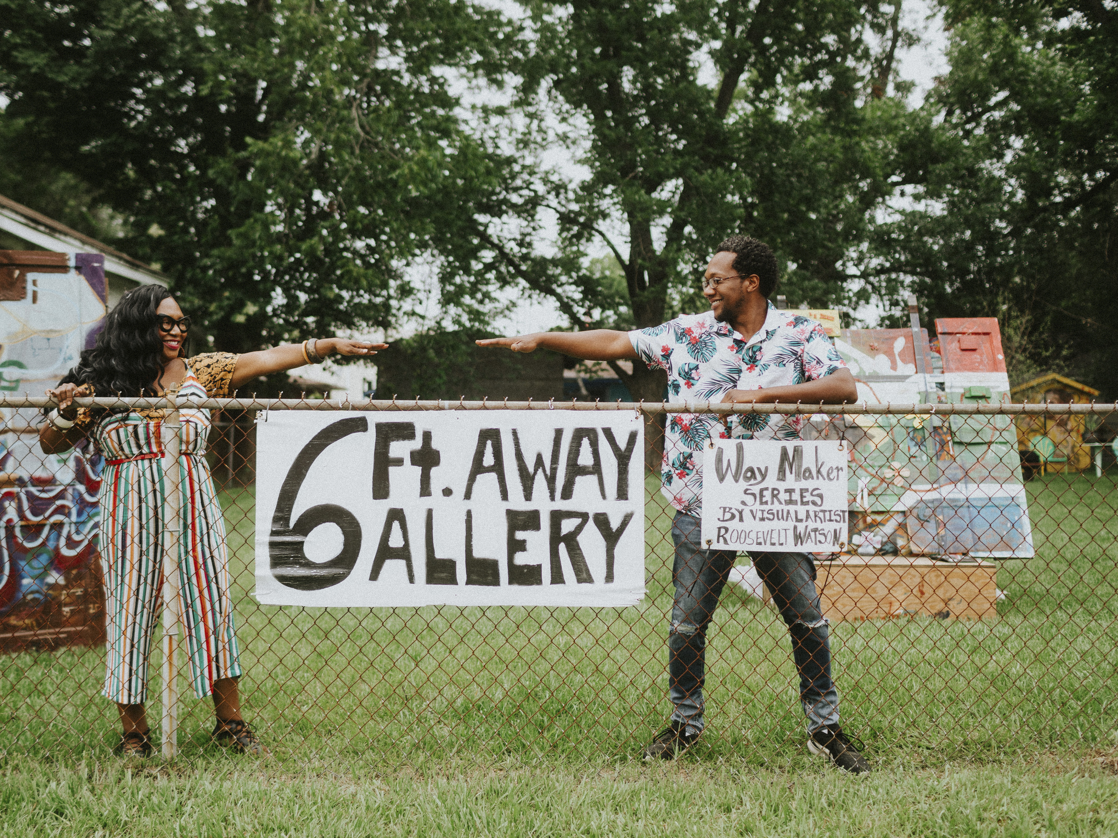 caption: Artists Shawana Brooks and her husband Roosevelt Watson III started the 6 Ft. Away Gallery in their yard in Jacksonville, Florida. They created it as a way to showcase Roosevelt's art at a time when galleries were closed due to the pandemic.