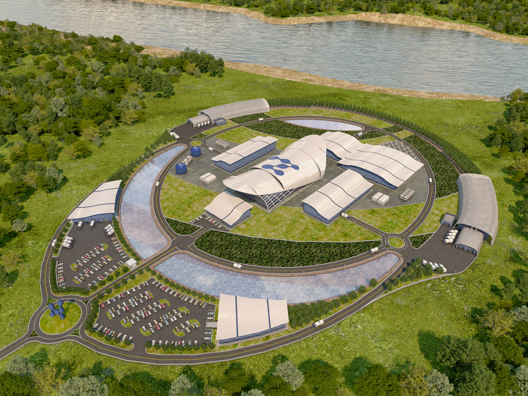 caption: Artist rendering of NuScale Power's nuclear power plant design, which would use small modular reactors.