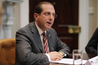 caption: Health and Human Services Secretary Alex Azar delivers remarks to reporters while participating in a roundtable about health care prices at the White House on Jan. 23.
