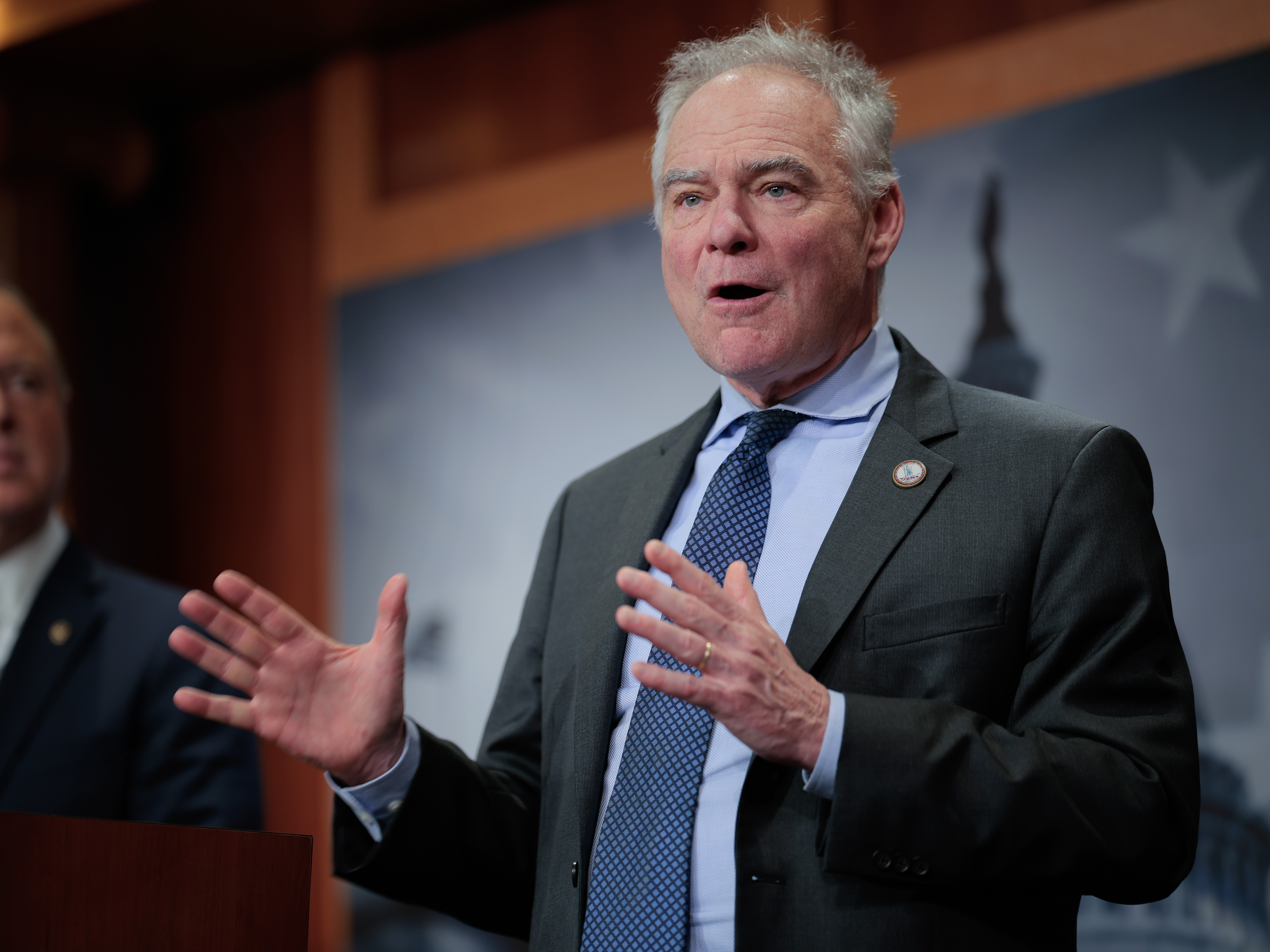 caption: Sen. Tim Kaine, D-Va., seen here in January, is one of the Democrats pushing for a vote on a war powers resolution after the U.S. and Israel attacked Iran.