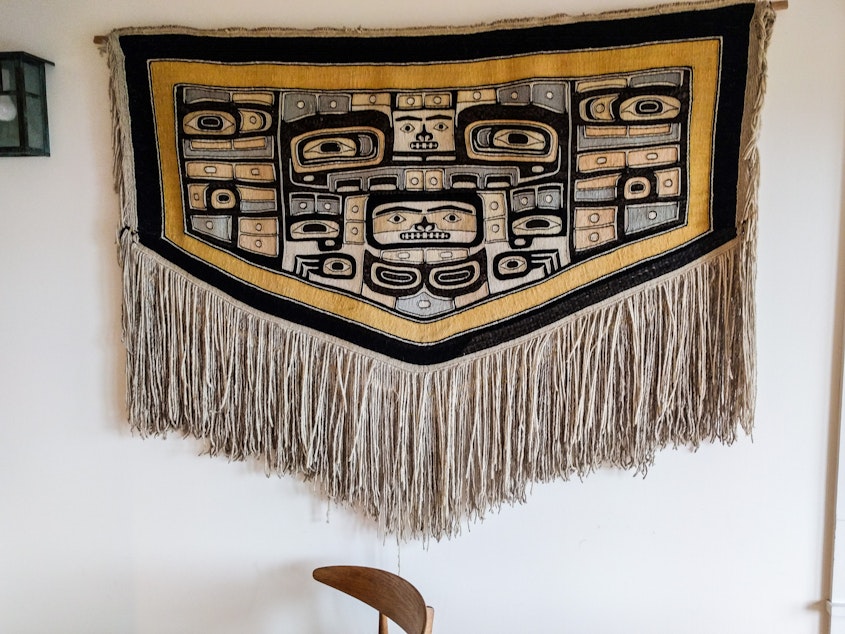 caption: The Chilkat robe that hung over the Jacobsen dining room table for years.