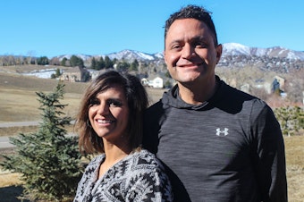 caption: At StoryCorps in Littleton, Colo., last month, siblings Lauren Cartaya and Zach Cartaya said they continue to cope with the trauma of the 1999 Columbine shooting.