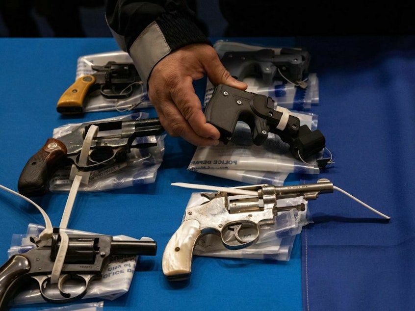 caption: Ghost guns are unassembled and unmarked guns that can be bought online, and then assembled into fully operative guns. In August 2022, ATF issued regulations that required any such disassembled gun parts to carry serial numbers and required anyone buying them to pass a background check.