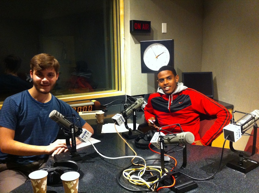 caption: Podcast hosts Josh Medina (L) and Mohamed Mohamed