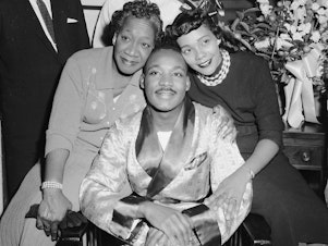 caption: Alberta Williams King (left) with her son, Dr. Martin Luther King Jr. and daughter-in-law, Coretta Scott King on September 30, 1958.
