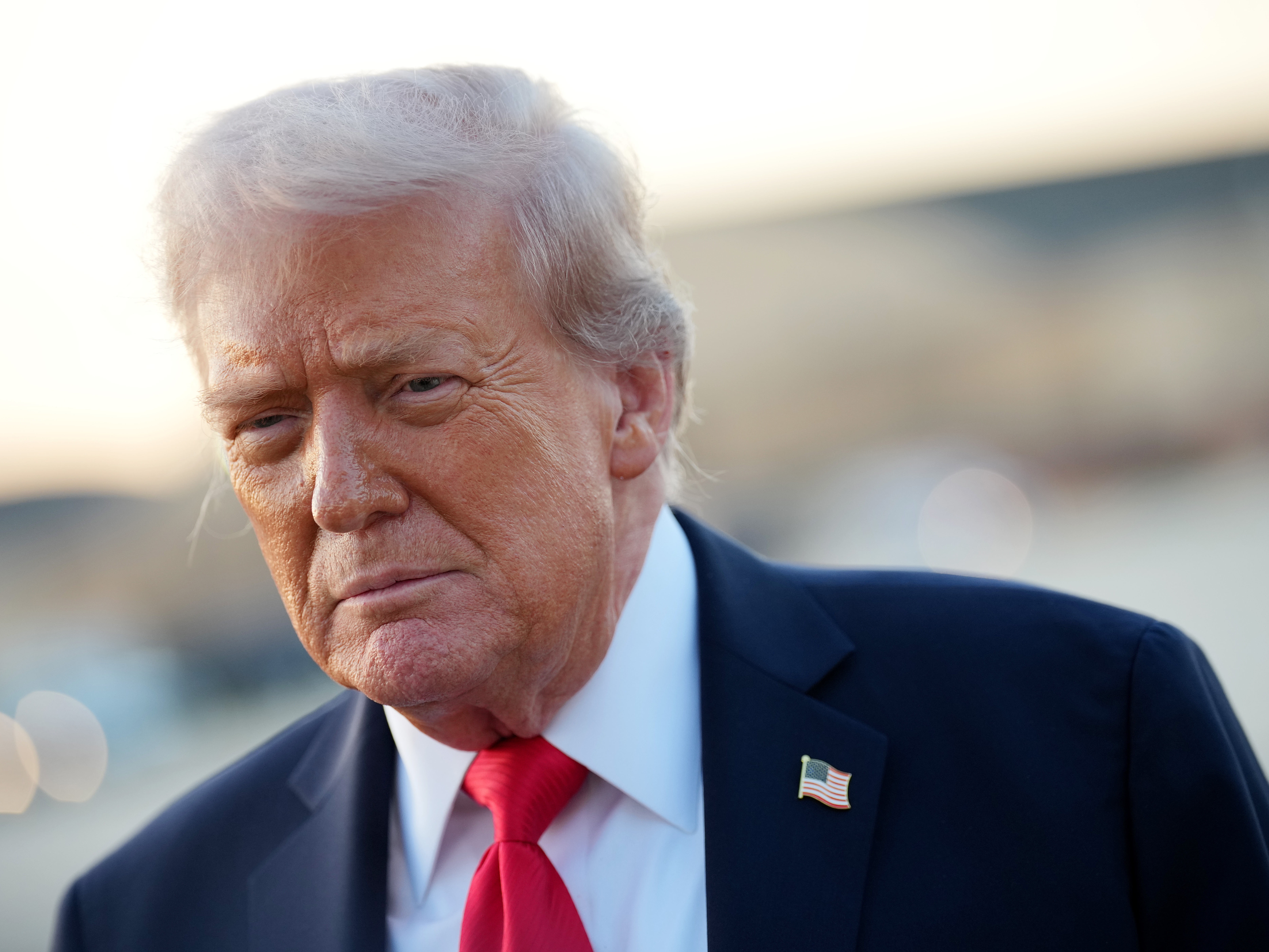 caption: President Donald Trump speaking to reporters after stepping off Air Force One on September 7, 2025.