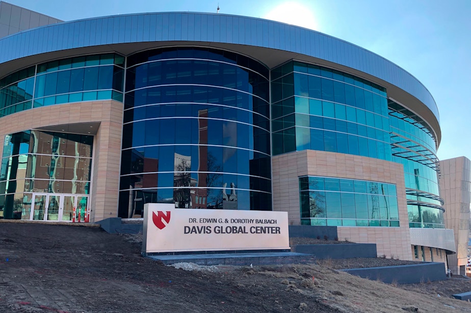 caption: This building at University of Nebraska Medical Center/Nebraska Health in Omaha has 41 isolation beds, some now used to treat patients who have COVID-19.