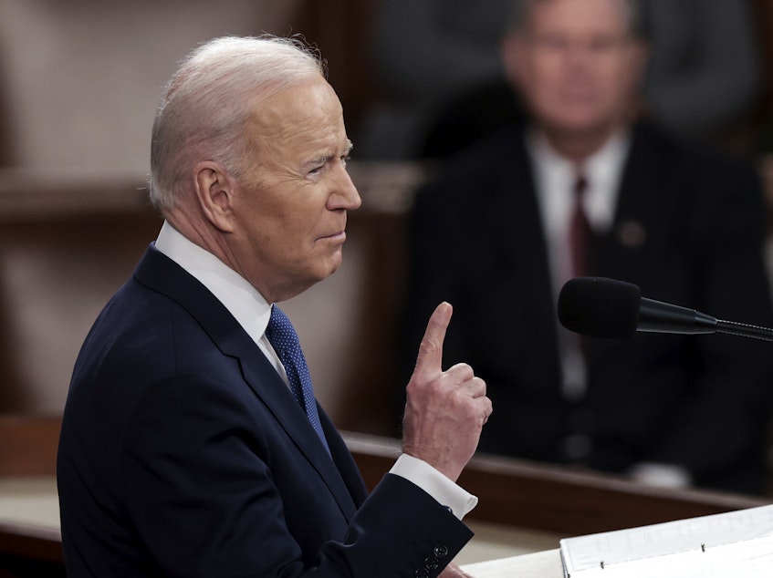 caption: President Joe Biden delivers his first State of the Union address on Tuesday.