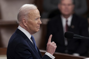 caption: President Joe Biden delivers his first State of the Union address on Tuesday.