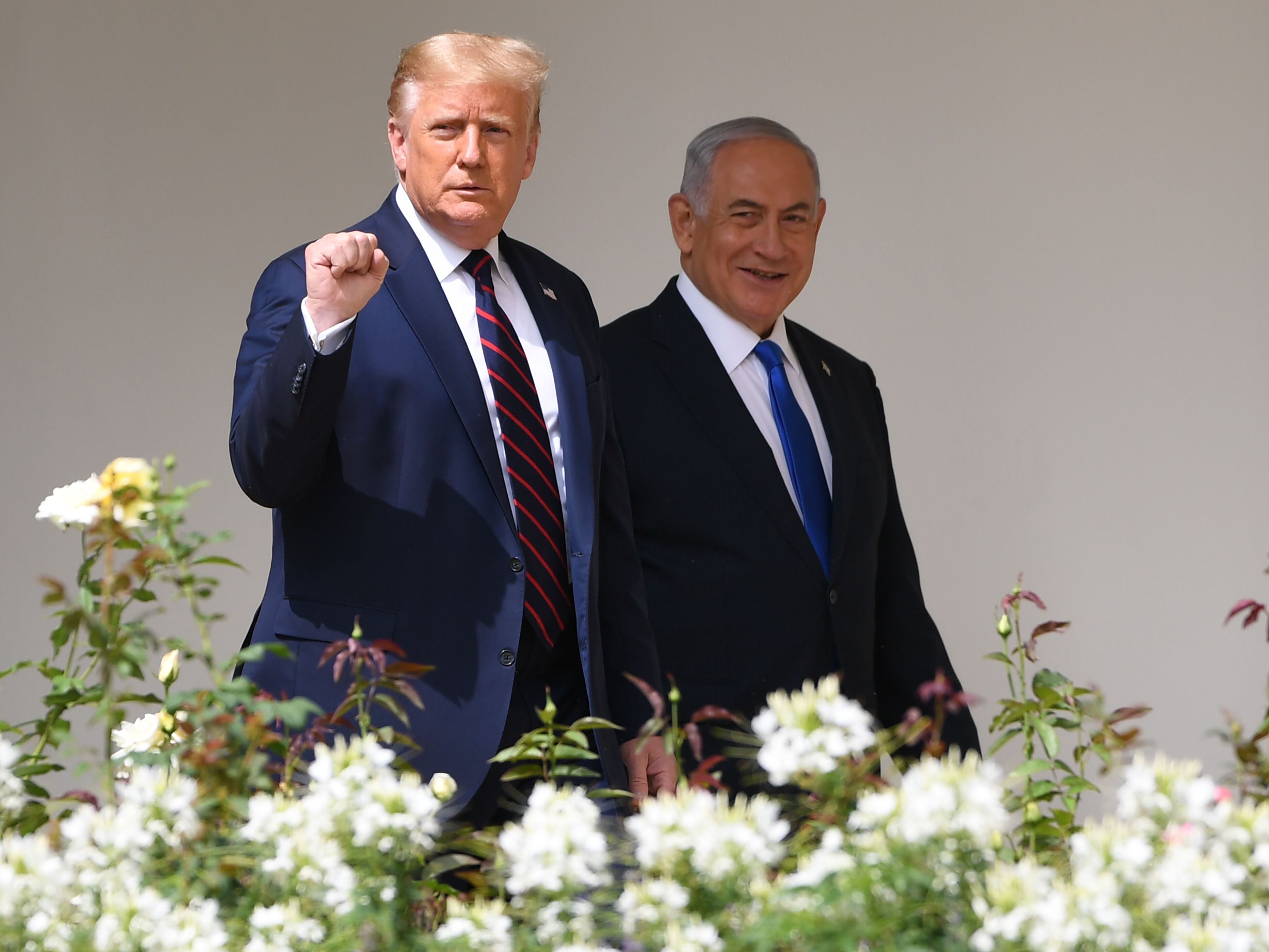caption: The-President Trump with Israeli Prime Minister Benjamin Netanyahu at the signing of the Abraham Accords at the White House in 2020.
