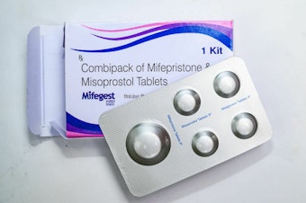 caption: Mifepristone is a medication typically used in combination with misoprostol to bring about a medical abortion.