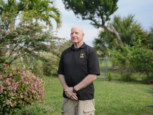 caption: Gregg Martin, author of 'Bipolar General,' at his home in Cocoa Beach, Fla.