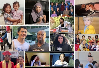 caption: A collage of images from the thirteen youth-produced stories featured in this RadioActive Youth Media showcase.
