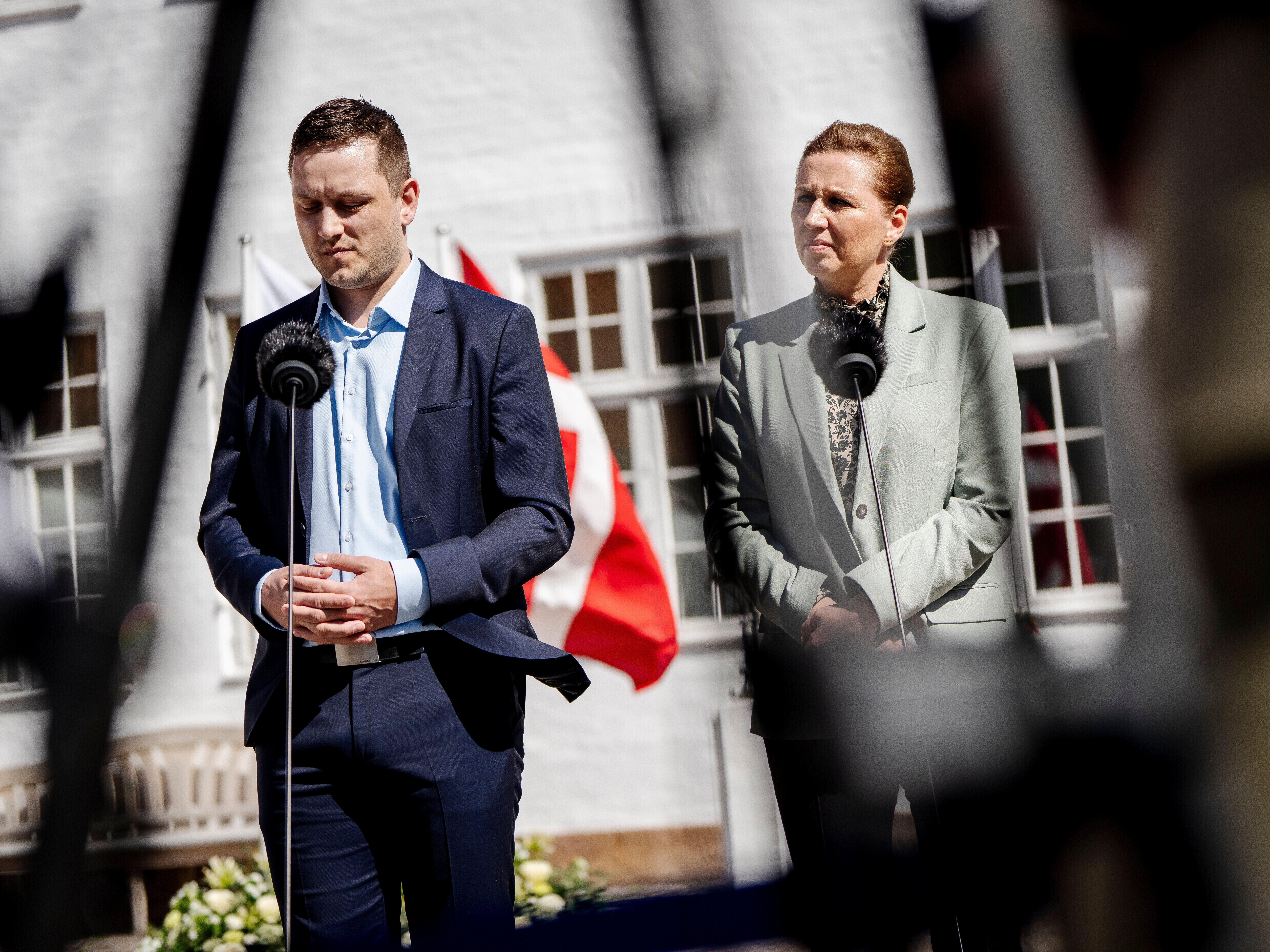 caption: FILE - Denmark's Prime Minister Mette Frederiksen, right, and Greenland's Prime Minister Jens-Frederik Nielsen, speak on April 27, 2025, in Marienborg, Denmark.