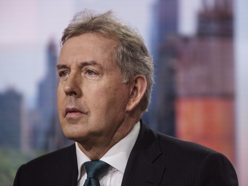 caption: Kim Darroch, the U.K.'s ambassador to the U.S., calls President Trump an inadequate leader who poses a threat to the international trade system, in memos leaked to the <em>Daily Mail</em>.