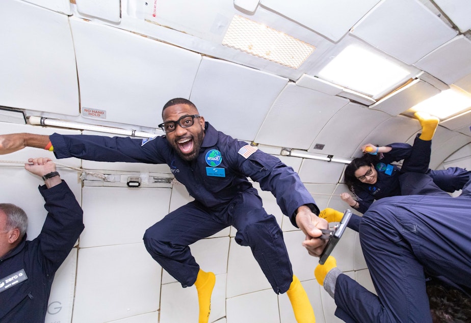 caption: Maynard Okereke, also known as the Hip Hop MD, aims to make science more approachable by connecting concepts like gravity to popular culture.