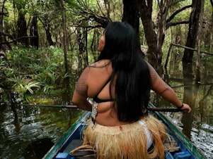 caption: Alessandra Korap Munduruku demanded that mining company Anglo American withdraw its permits to develop projects on her ancestral land.