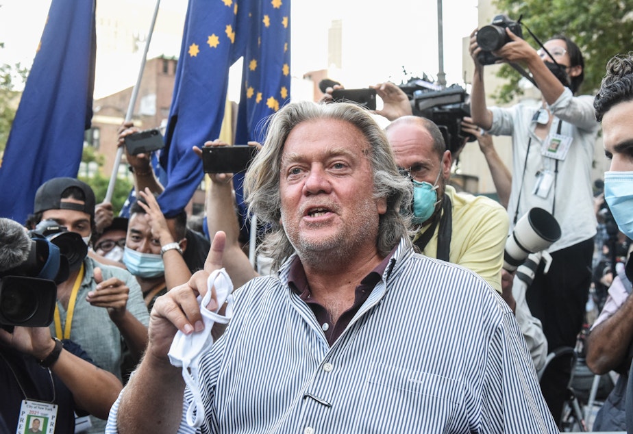 caption: Former White House chief strategist Steve Bannon is seen on Aug. 20, 2020.