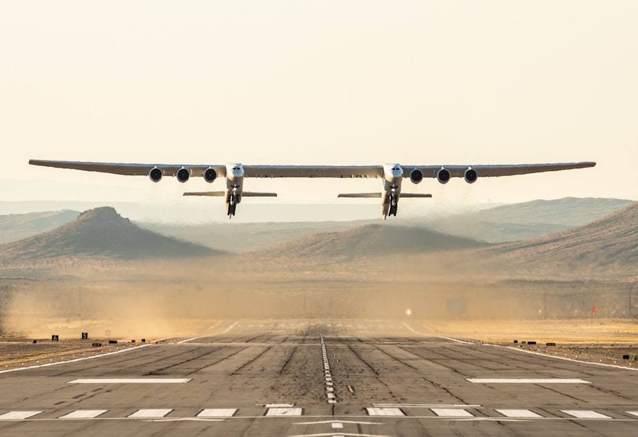 The Stratolaunch — the world's largest plane by wingspan — took its first flight on Saturday above the Mojave Desert in California.