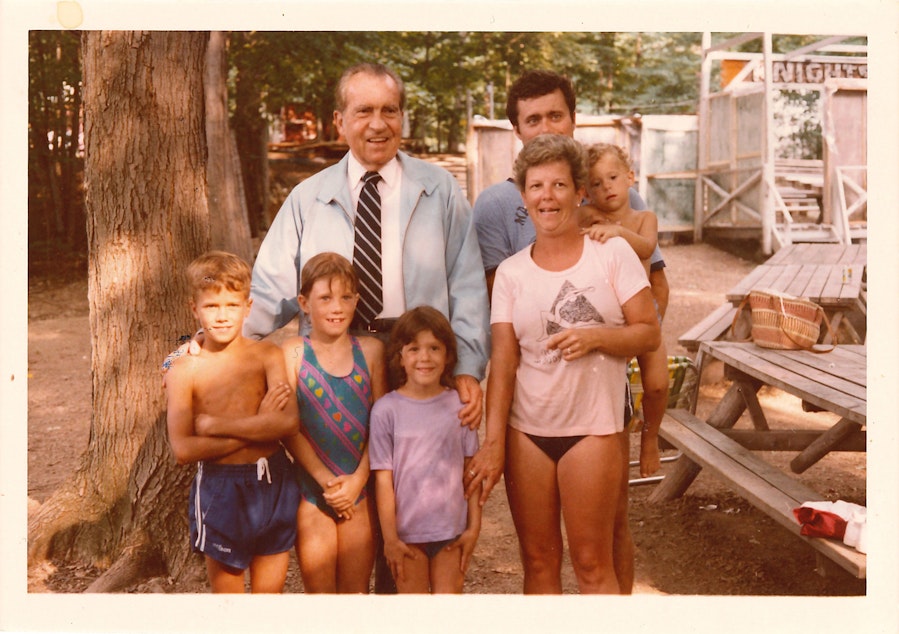 caption: Secret Service agent George and his wife and kids, with former President Richard Nixon. Mike Endicott, Nixon's Secret Service agent after the presidency, recalled that George moved to Paris. When Nixon would sometimes visit Paris, Nixon would have Endicott call George and set up a visit.