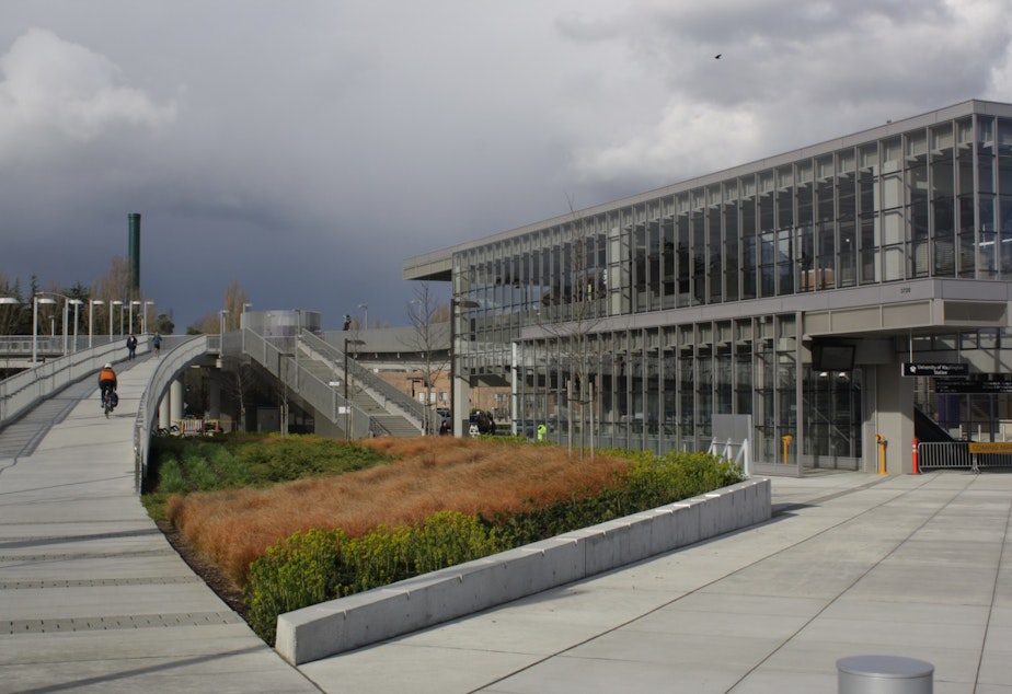 caption: On Saturday, March 19 light rail stations opened serving Capitol Hill and the University of Washington (pictured).