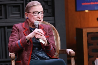 caption: Associate Justice of the Supreme Court of the United States Ruth Bader Ginsburg speaks during the Cinema Cafe at the 2018 Sundance Film Festival on Jan. 21 in Park City, Utah.