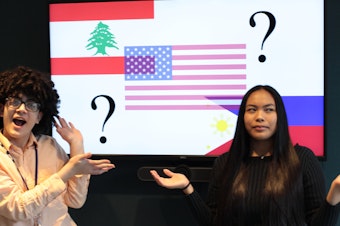 caption: RadioActive youth producers Kamil Saad (left) and Jadenne Radoc Cabahug (right) identify as Lebanese American and Filipino American respectively. They started wondering why they feel the need to identify with countries at all.