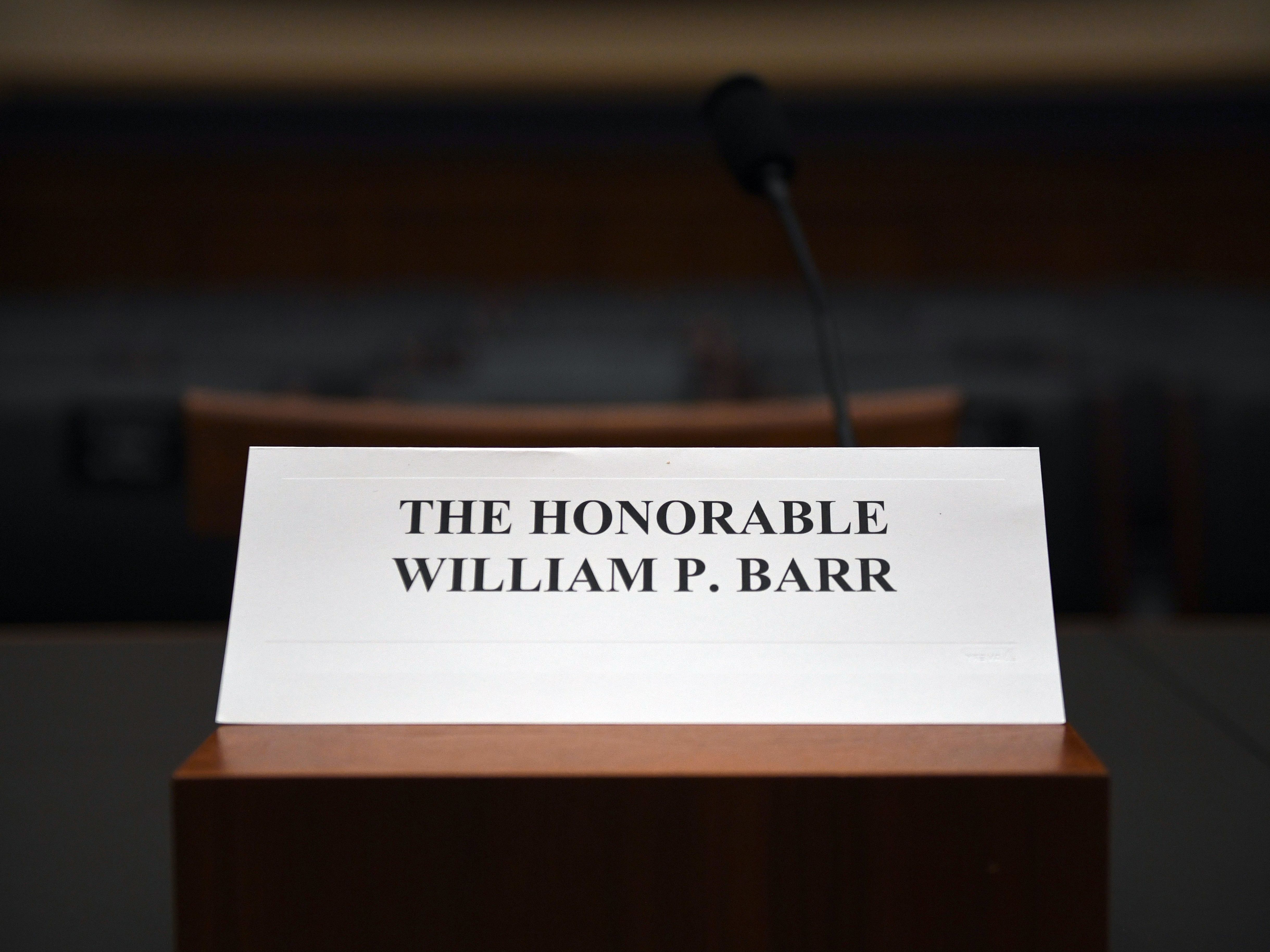 caption: Attorney General William Barr's place sits empty at the House Judiciary Committee room on Capitol Hill in Washington, D.C., on Thursday. Barr has refused to testify before the committee hearing on his handling of the report from special counsel Robert Mueller on Russian interference in the 2016 U.S. presidential election.